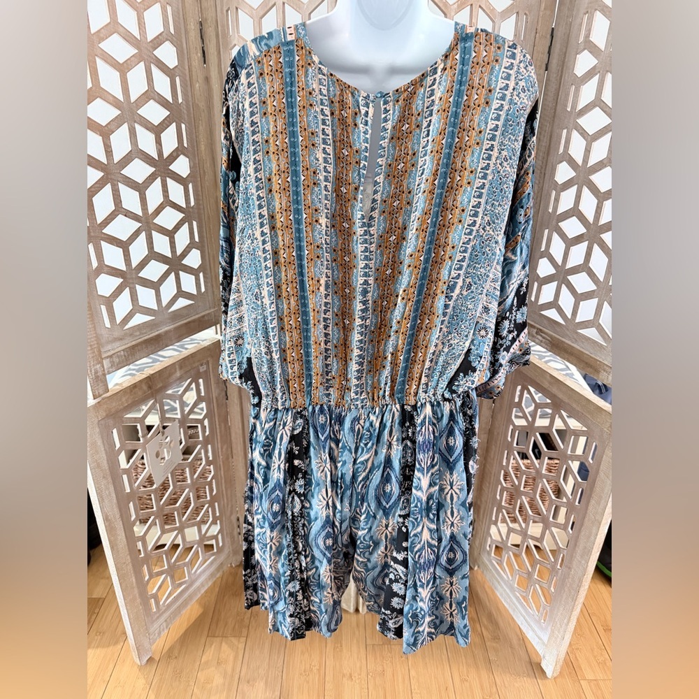 NWT Free People Mixed Emotions Bohemian Romper Blue size Large - Picture 9 of 15